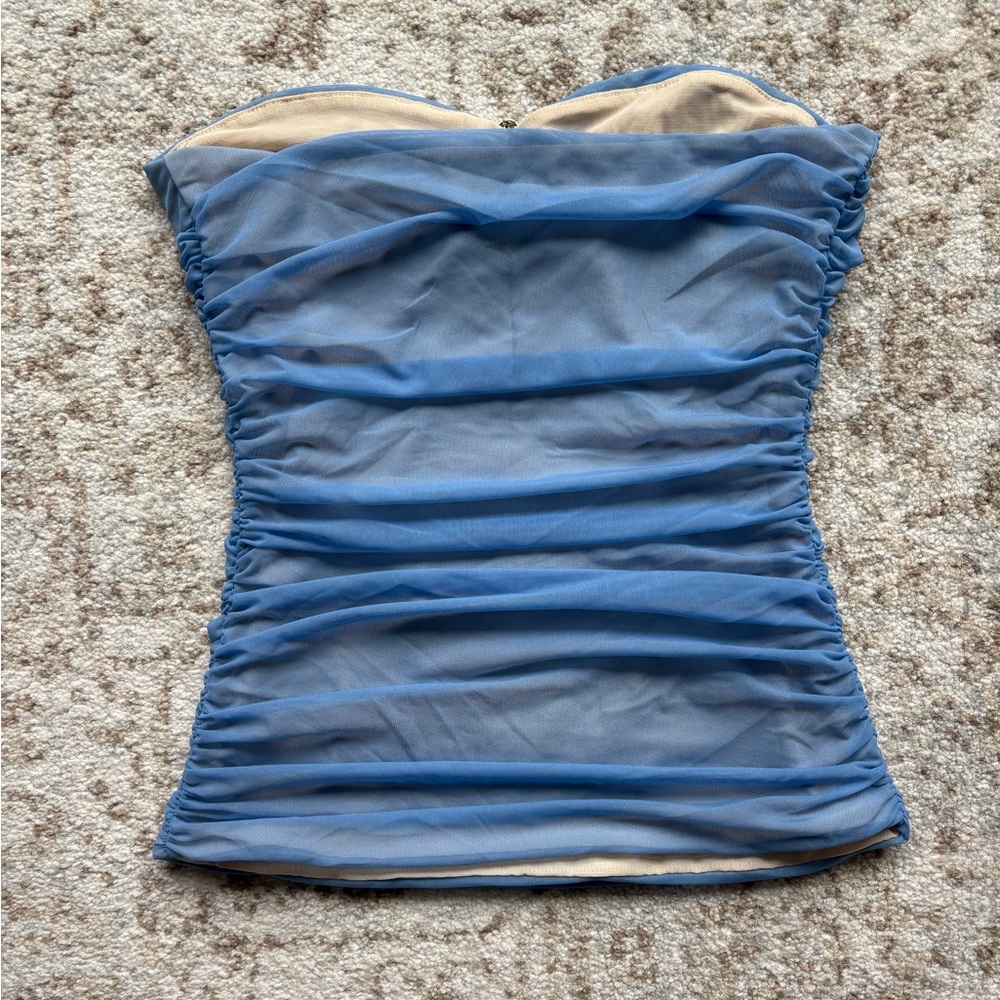 Reformation Blue Strapless Ruched Crop Top - Picture 6 of 8